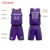Custom Purple Basketball Jersey Uniform Suit Printed Your Logo Name Number