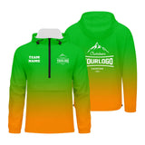 Custom Green Orange Windproof Softshell  Hooded Jacket - Lightweight Full - Zip, Full Print Logos & Texts