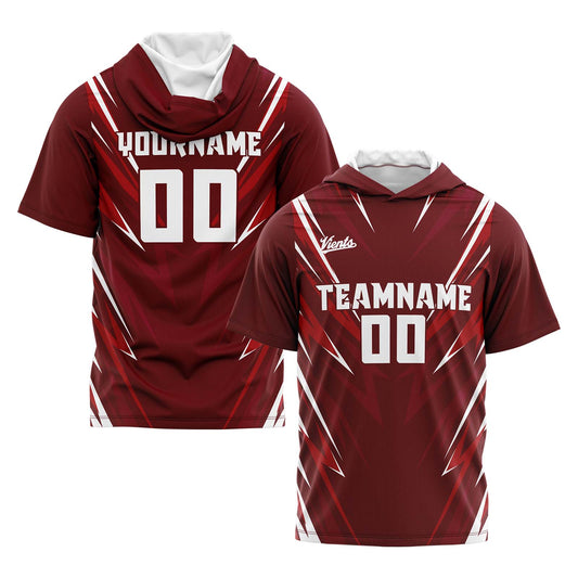 Custom Drak Red Short Sleeve Hoodies for Men Women Shirts with Hoods Printed Name Logo
