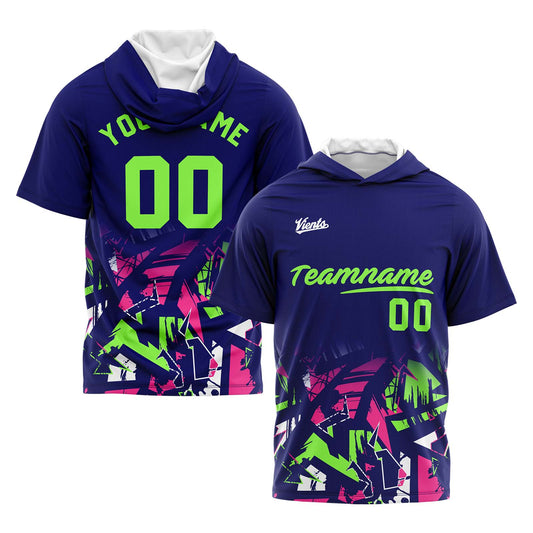 Custom Navy Green Hooded T-Shirt Short Sleeve Hoodies for Men Women Shirts with Hoods Printed Name Logo