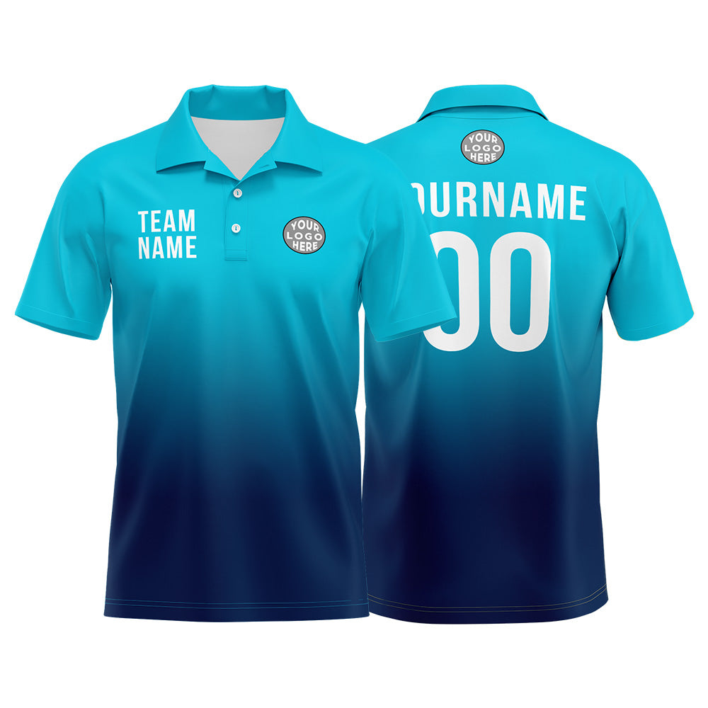 Custom Light Blue Navy Football Gradient Polo Shirts  Add Your Unique Logo/Name/Number