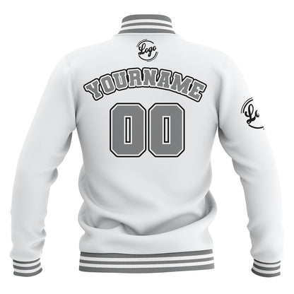 Custom White Grey Waterproof Varsity Jackets Personalized Stitched Name Number Logo to Letterman Jackets