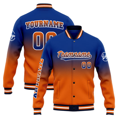 Custom Gradient Varsity Jacket Letterman jacket for Men, Women and Youth Royal Orange