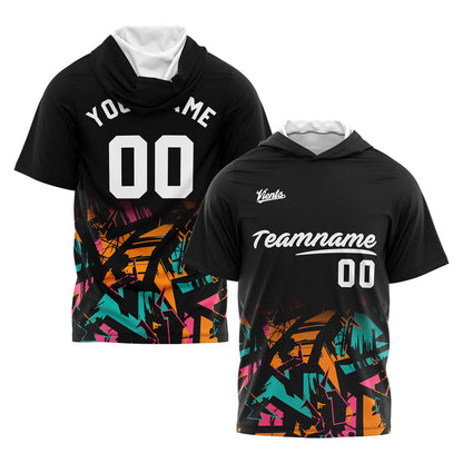 Custom Black Orange Hooded T-Shirt Short Sleeve Hoodies for Men Women Shirts with Hoods Printed Name Logo