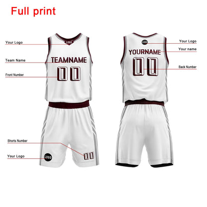 Custom White Dark Red Basketball Jersey Uniform Suit Printed Your Logo Name Number