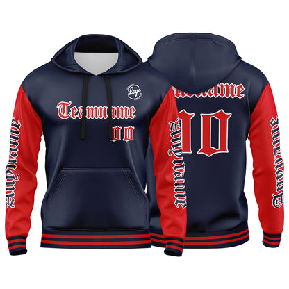 Custom Navy Red Sweatshirt Hoodie For Men Women Girl Boy Print Your Logo Name Number