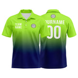 Custom Neon Green Navy Football Gradient Polo Shirts  Add Your Unique Logo/Name/Number