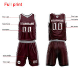 Custom Dark Red Gray Basketball Jersey Uniform Suit Printed Your Logo Name Number