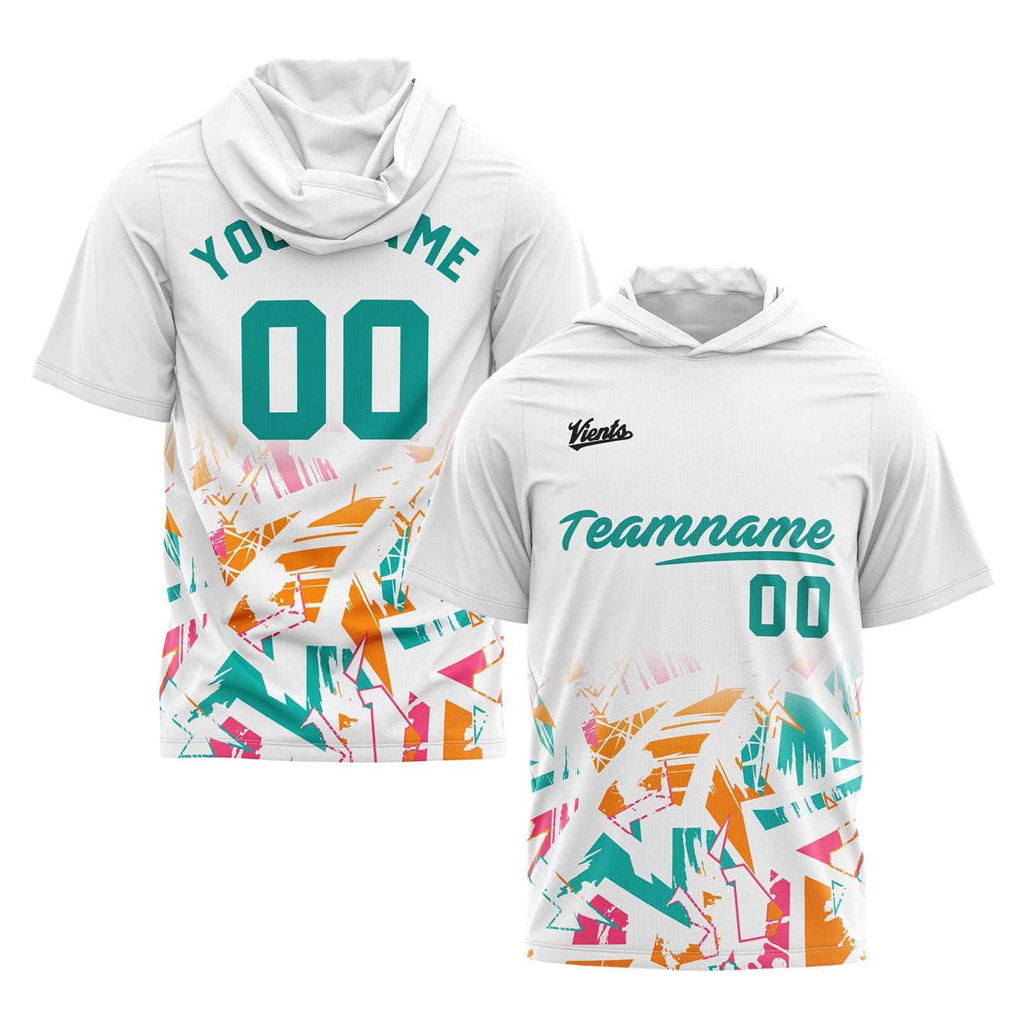 Custom White Teal Short Sleeve Hoodies for Men Women Shirts with Hoods Printed Name Logo