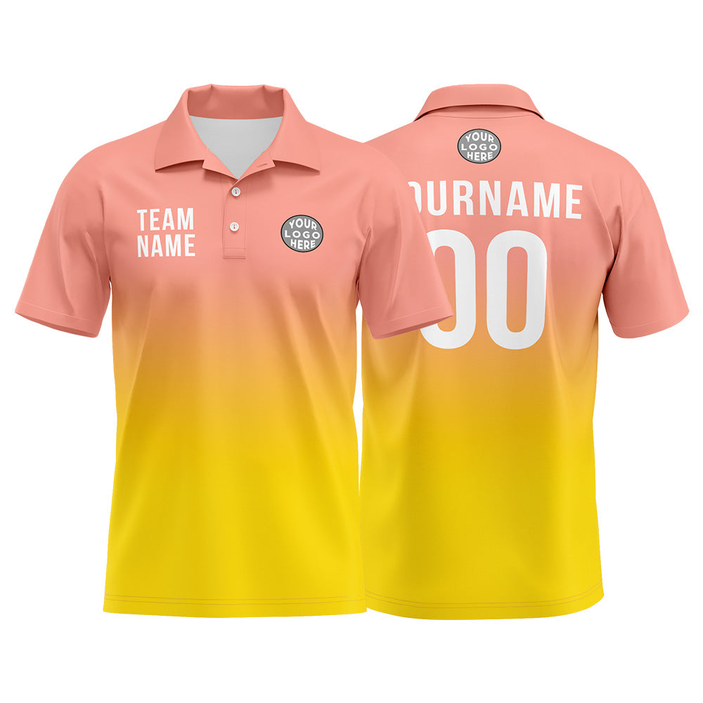 Custom Light Pink Yellow Football Gradient Polo Shirts  Add Your Unique Logo/Name/Number