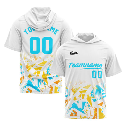 Custom White Light Blue Short Sleeve Hoodies for Men Women Shirts with Hoods Printed Name Logo