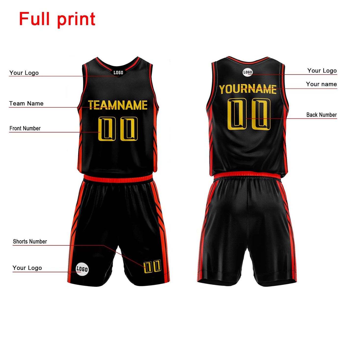 Custom Black Red Basketball Jersey Uniform Suit Printed Your Logo Name Number