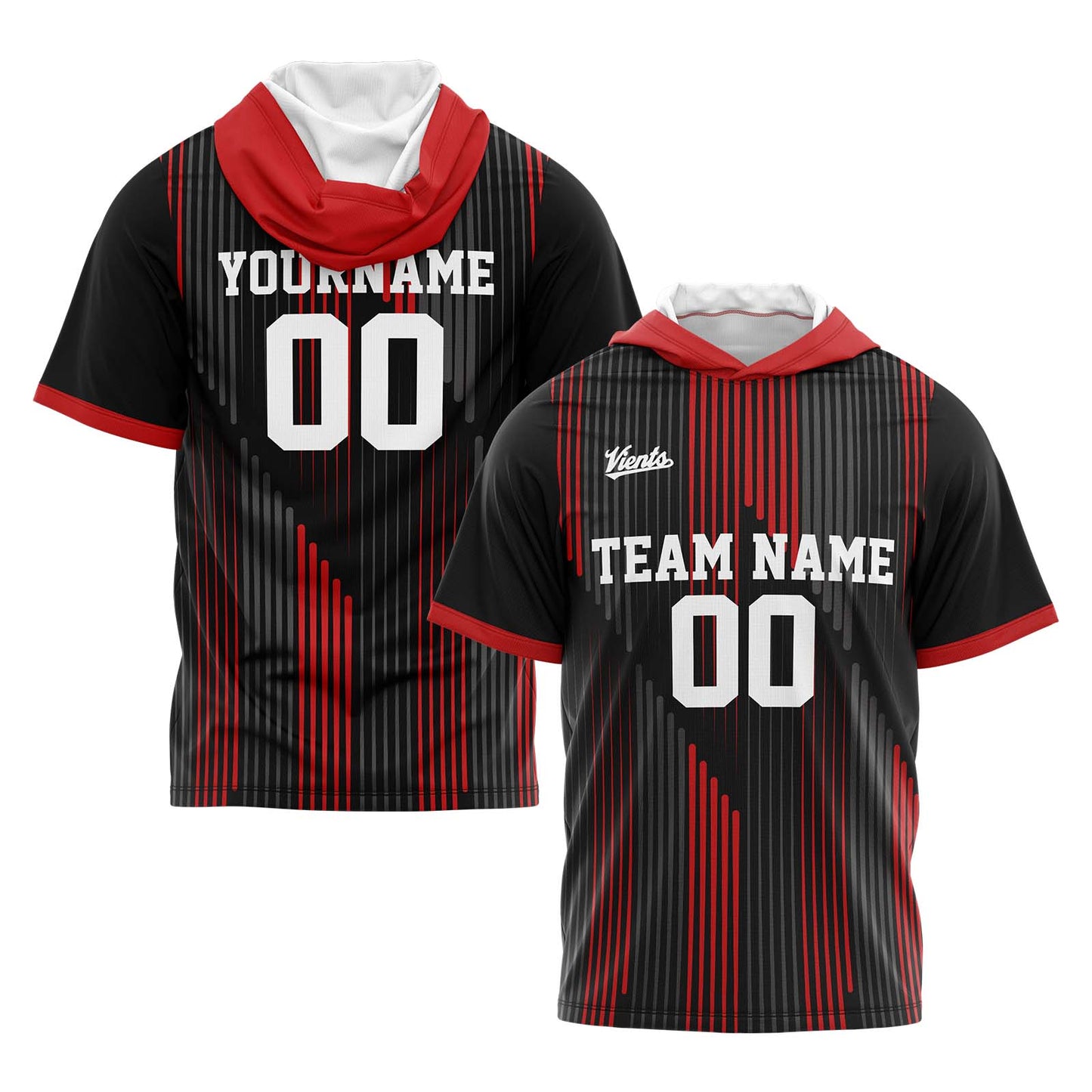 Custom Black Red Short Sleeve Hoodies for Men Women Shirts with Hoods Printed Name Logo