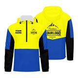 Custom Yellow Blue Black Windproof Softshell  Hooded Jacket - Lightweight Full - Zip, Full Print Logos & Texts