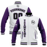 Custom White Purple Black Waterproof Varsity Jackets Personalized Stitched Name Number Logo to Letterman Jackets