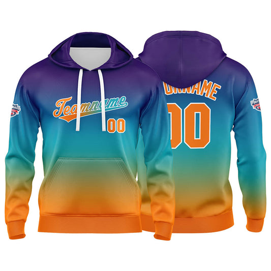 Custom Gradient Hoodie For Man Woman Girl Boy Print Your Logo Name Number Pale Blue Orange