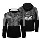 Custom Grey Camouflage Windproof Softshell  Hooded Jacket - Lightweight Full - Zip, Full Print Logos & Texts