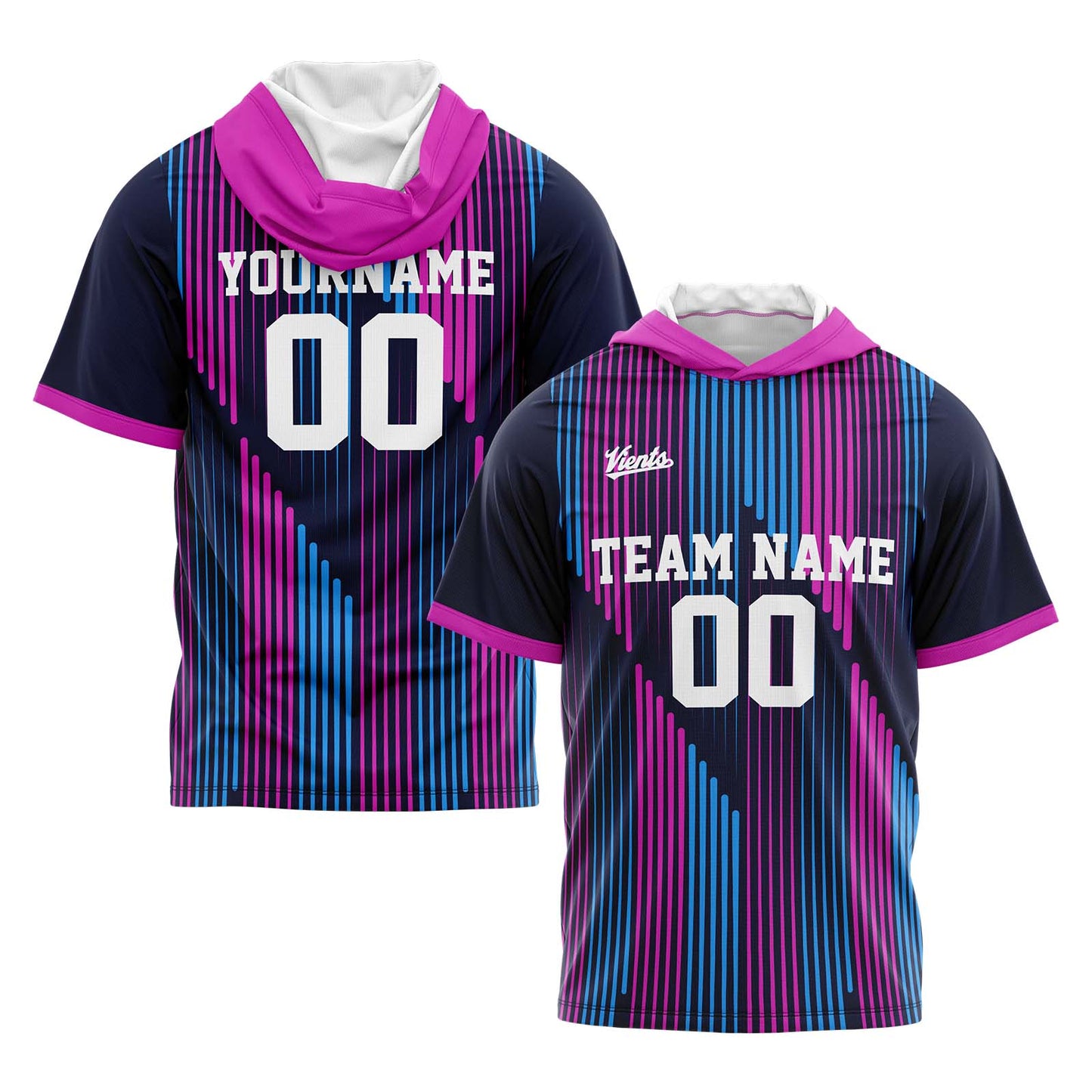 Custom Navy Pink Short Sleeve Hoodies for Men Women Shirts with Hoods Printed Name Logo