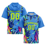 Custom Blue Neon Green Short Sleeve Hoodies for Men Women Shirts with Hoods Printed Name Logo