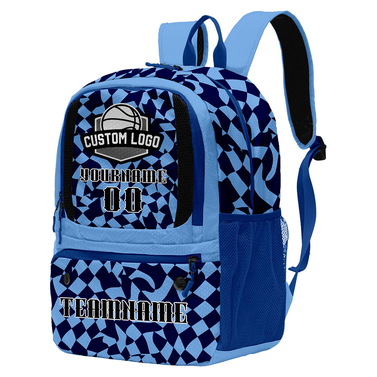 Custom Light Blue Deep Blue Basketball Soccer Backpack Personalized Player Names Numbers Team Logo #BB-0919-0020