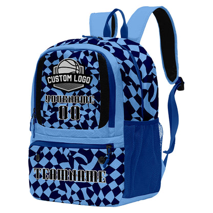 Custom Light Blue Deep Blue Basketball Soccer Backpack Personalized Player Names Numbers Team Logo #BB-0919-0020