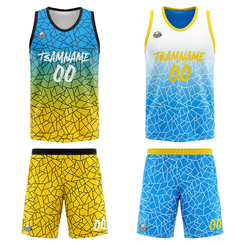 Custom Reversible Basketball Suit for Adults and Kids Personalized Jersey Flaw-Light Blue&Yellow
