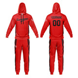 Custom Red Hoodie Sweatshirt Set for Men Women Youth Tops and Pants Set Tracksuit
