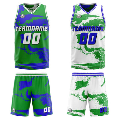Custom Green Blue Reversible Basketball Suit for Adults and Kids Personalized Jersey