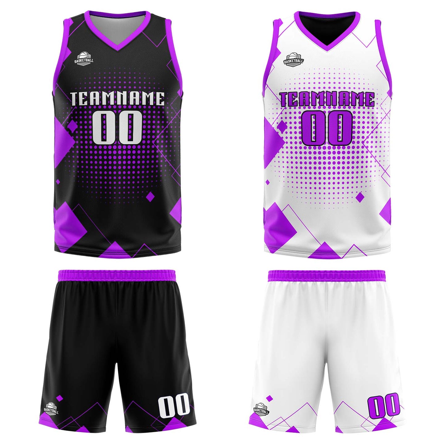 Custom Purple Reversible Basketball Suit for Adults and Kids Personalized Jersey