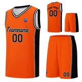 Custom basketball jersey shorts for men and women. Embroidered and printed name, number and logo Orange&Black