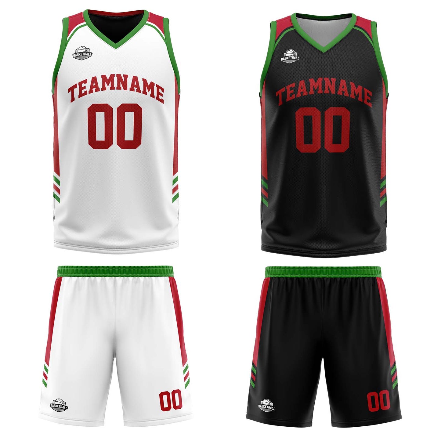 Custom Red Green Reversible Basketball Suit for Adults and Kids Personalized Jersey