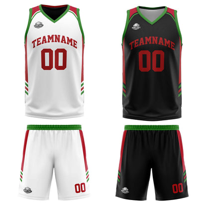 Custom Red Green Reversible Basketball Suit for Adults and Kids Personalized Jersey