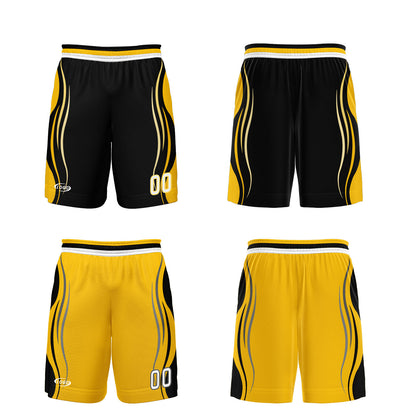 Custom Black Yellow Reversible Basketball Suit for Adults and Kids Personalized Jersey