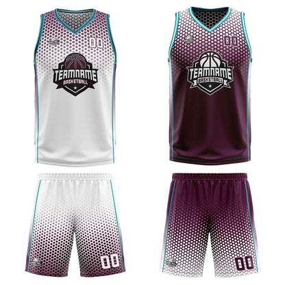 Custom White Red Cyan Reversible Basketball Suit for Adults and Kids Personalized Jersey