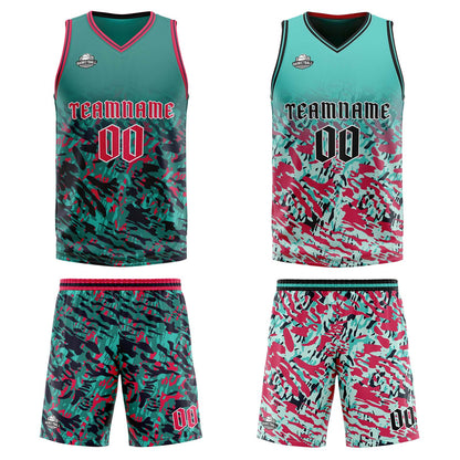 Custom Green Red Reversible Basketball Suit for Adults and Kids Personalized Jersey