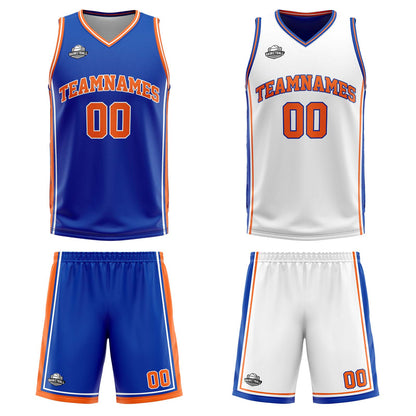 Custom Royal White Orange Reversible Basketball Suit for Adults and Kids Personalized Jersey