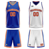 Custom Royal White Orange Reversible Basketball Suit for Adults and Kids Personalized Jersey
