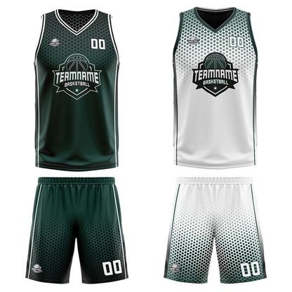 Custom Olive Green White Black Reversible Basketball Suit for Adults and Kids Personalized Jersey
