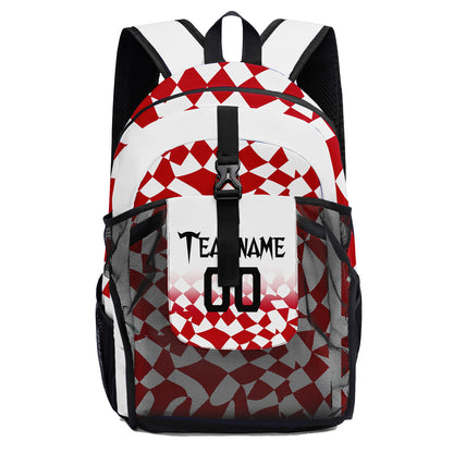 Customize Red White Sports Backpacks Featuring Personalized Names, Numbers and Logos