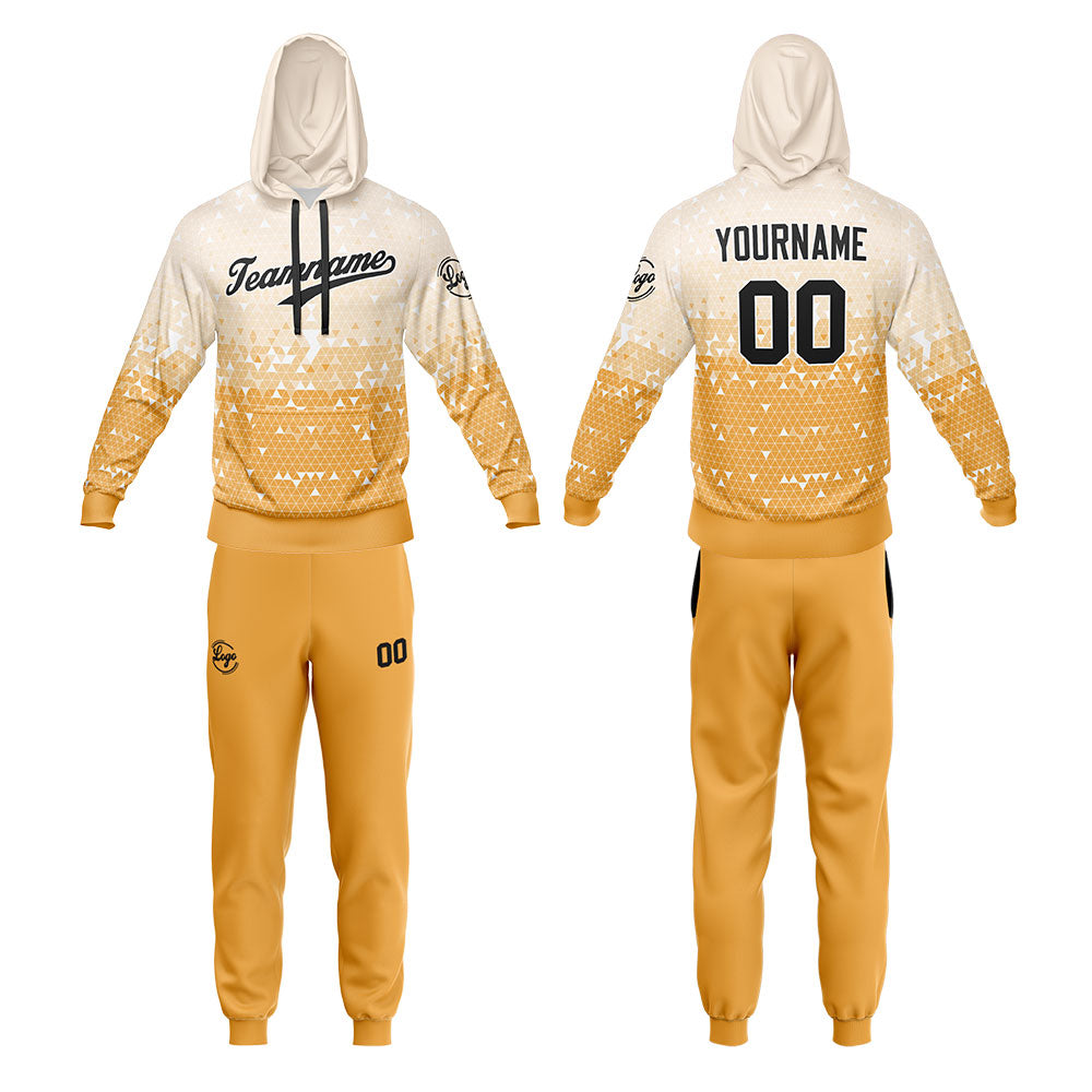 Custom White Yellow Hoodie Sweatshirt Set for Men Women Youth Tops and Pants Set Tracksuit