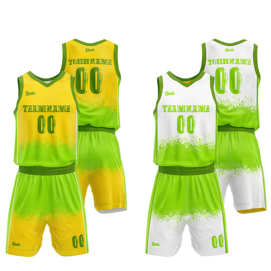 Custom Reversible Basketball Suit for Adults and Kids White-Neon Green