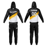 Custom Black White Sports hoodie Sweatshirt Set for Men Women Youth Tops and Pants Set Tracksuit