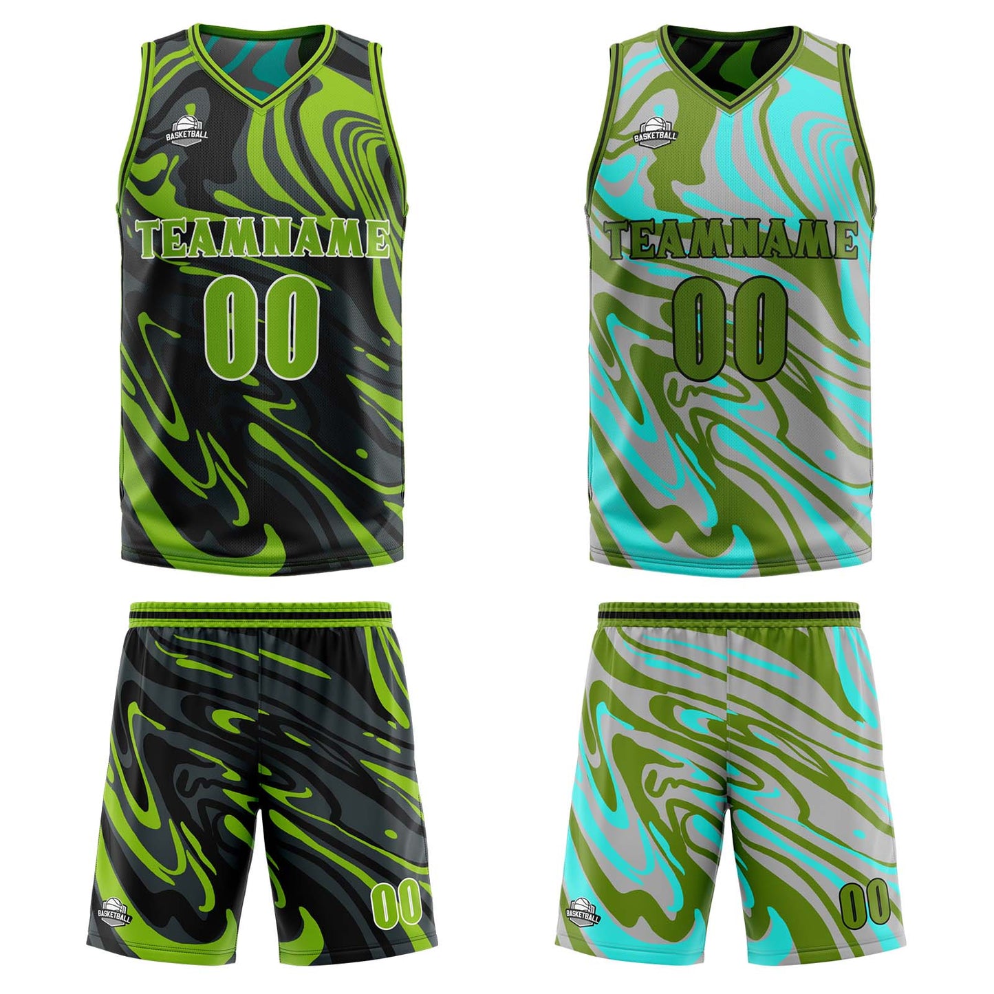 Custom Green Grey Reversible Basketball Suit for Adults and Kids Personalized Jersey