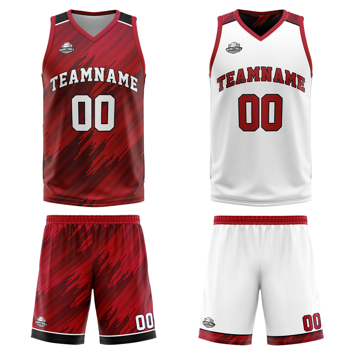 Custom Strip-Type Red Reversible Basketball Suit for Adults and Kids Personalized Jersey