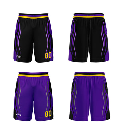 Custom Black Purple Yellow Reversible Basketball Suit for Adults and Kids Personalized Jersey