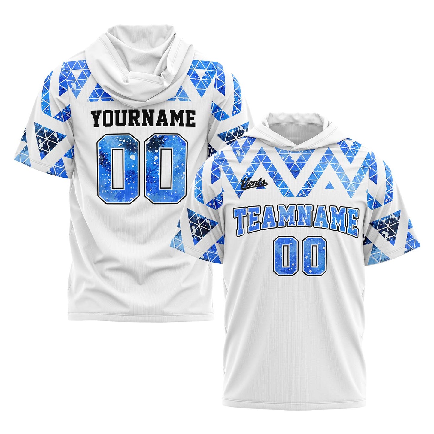 Custom White Blue Short Sleeve Hoodies for Men Women Shirts with Hoods Printed Name Logo