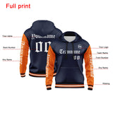 Custom Navy Orange Hoodie Personalized Mens Pullover Hoodie Printed Team Name Number Logo for Women