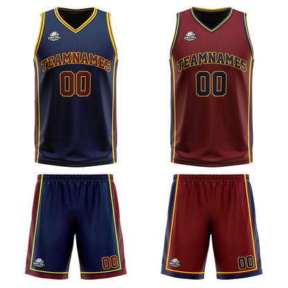 Custom Navy Wine Yellow Reversible Basketball Suit for Adults and Kids Personalized Jersey