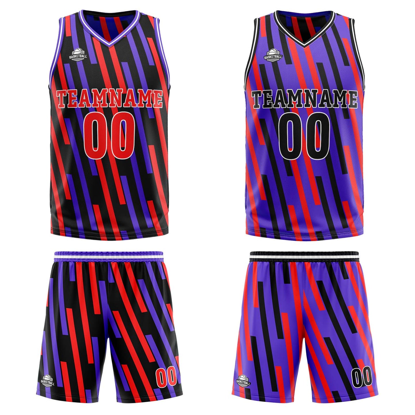 Custom Red Purple Reversible Basketball Suit for Adults and Kids Personalized Jersey