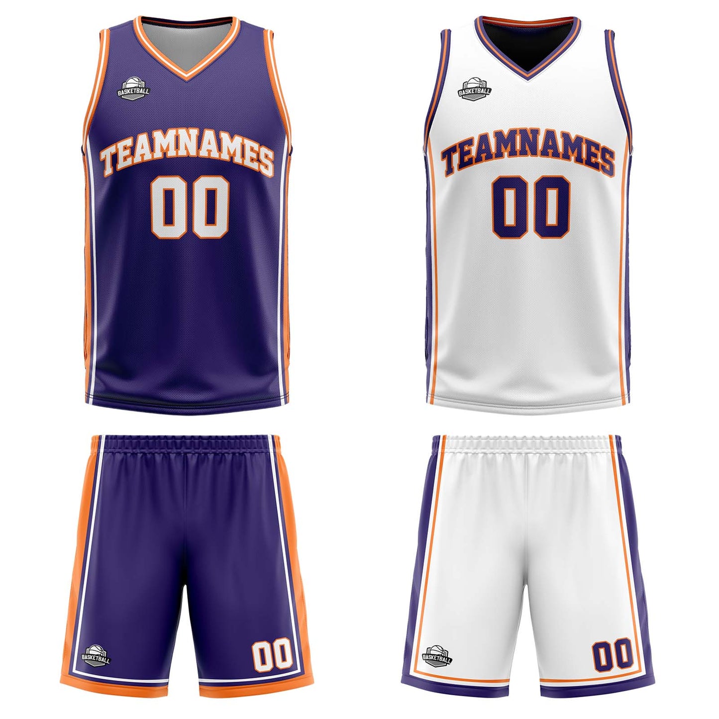 Custom Purple White Orange Reversible Basketball Suit for Adults and Kids Personalized Jersey
